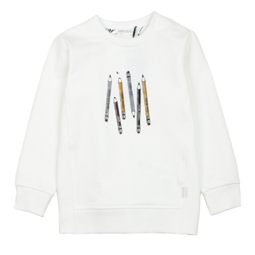 Kids White Crewneck Sweater Pencil Graphic Sweater Size 4 miles Kids